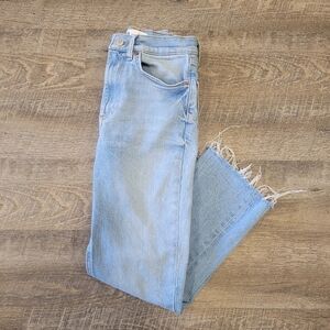 ZARA | The Dreed Flare Cropped Raw Hem Light Wash Denim Jeans | Sz. 2